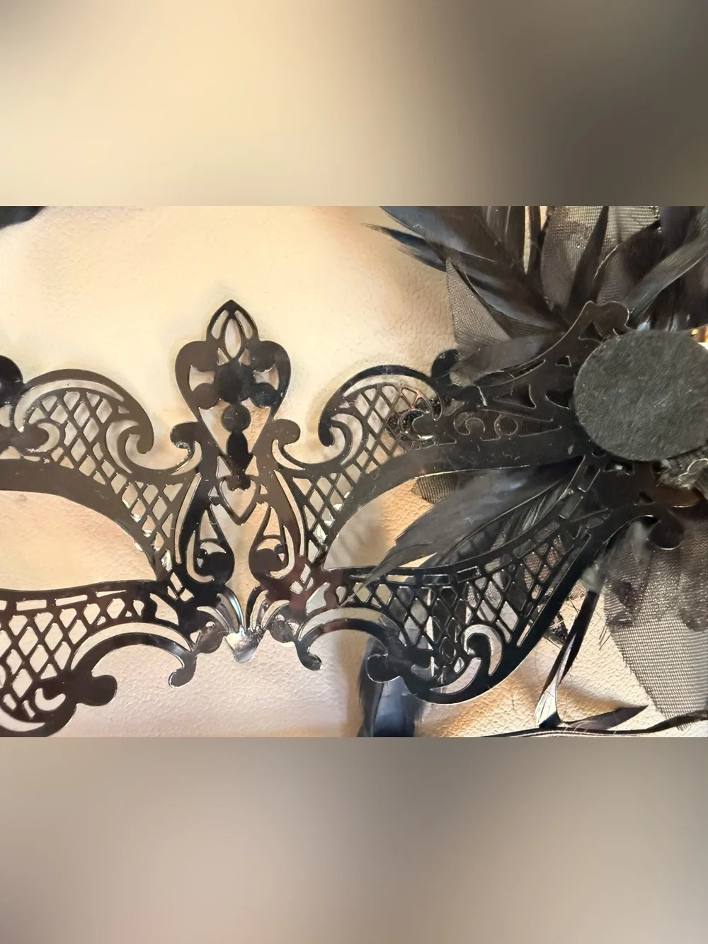 Black Feathered Masquerade Mask with Crystal Accents